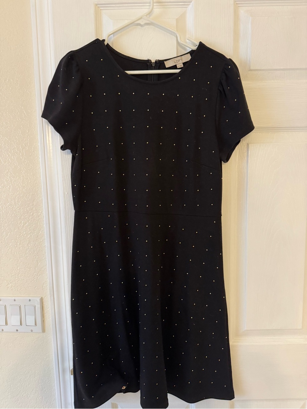 LOFT Black Short Sleeve A-Line Dress with Stud Accents